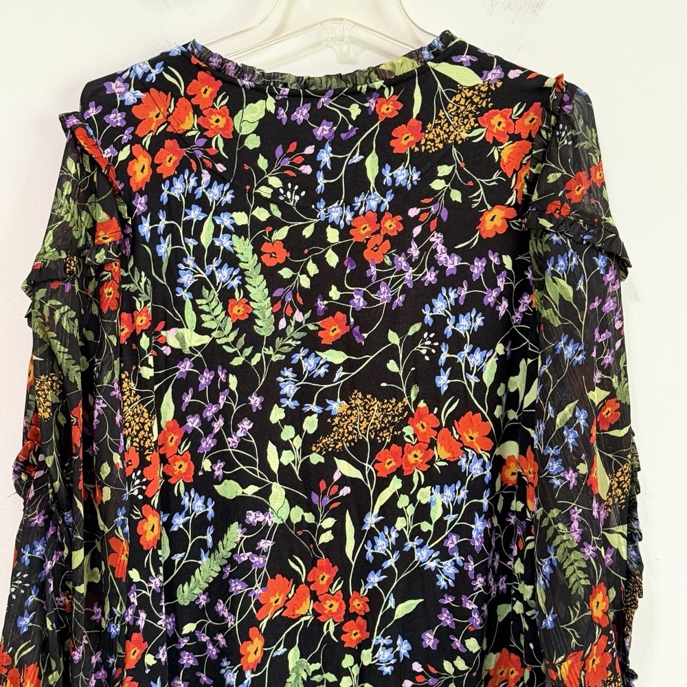 Maeve Anthropologie Jacquin Top XL Floral Popover 3/4 Sleeve Tie Neck Party - Picture 7 of 9